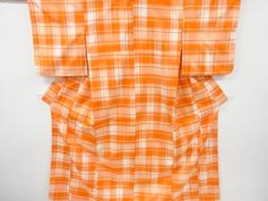 格子織り出し手織り節紬着物アンサンブル